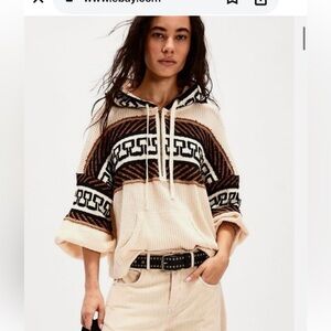 Free People Cardiff Swit Top Waffle Sweater Insert Hoodie 1/2 Zip Oatmeal M